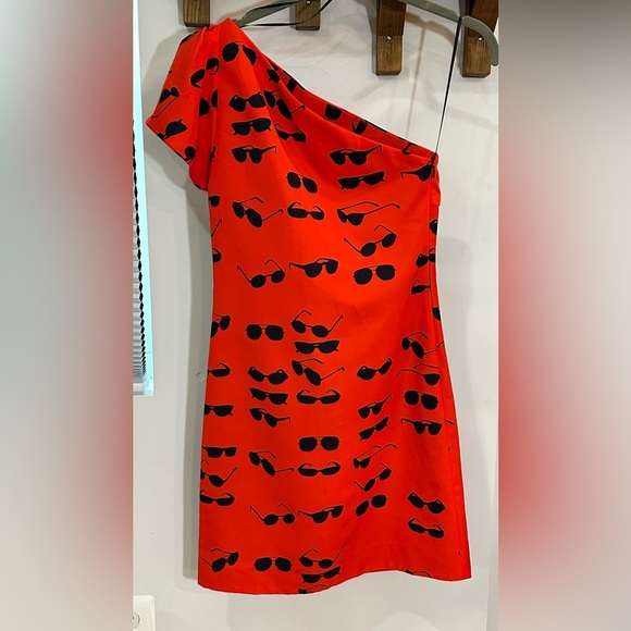 Victoria Beckham One-Shoulder Sunglass Mini Dress Red 2 - Picture 10 of 12